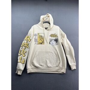 Street Fighter Hoodie Mens Large Beige Ryu Kanji Graphic Pullover Capcom Anime